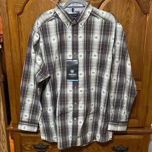 Ariat Men's Brown Plaid Shirt XL NWT